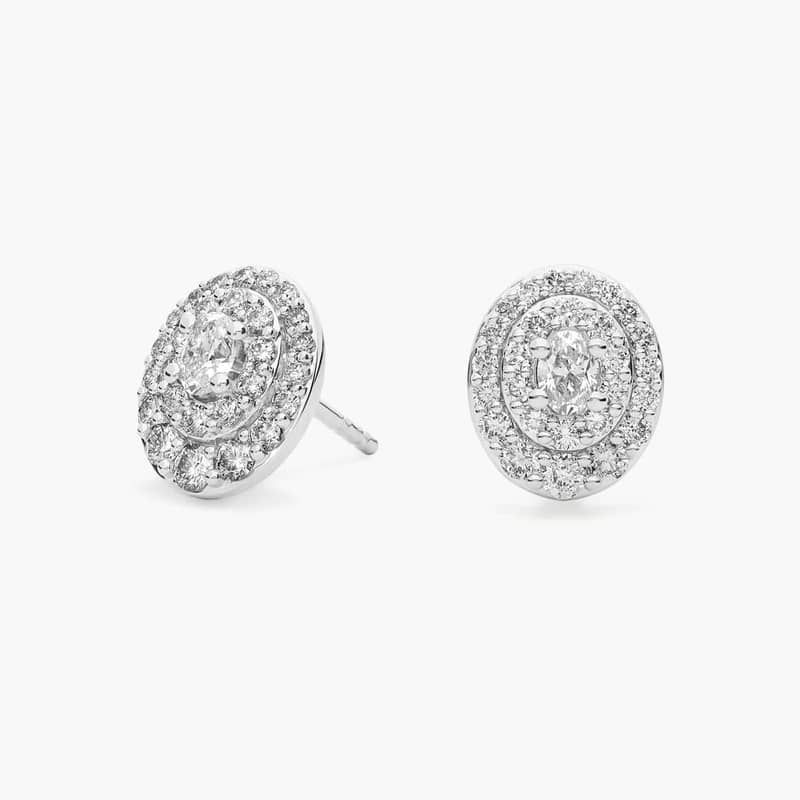 Diamond Crescendo Oval Double Halo Earrings in 14k White Gold (7/8 ct. tw.)
