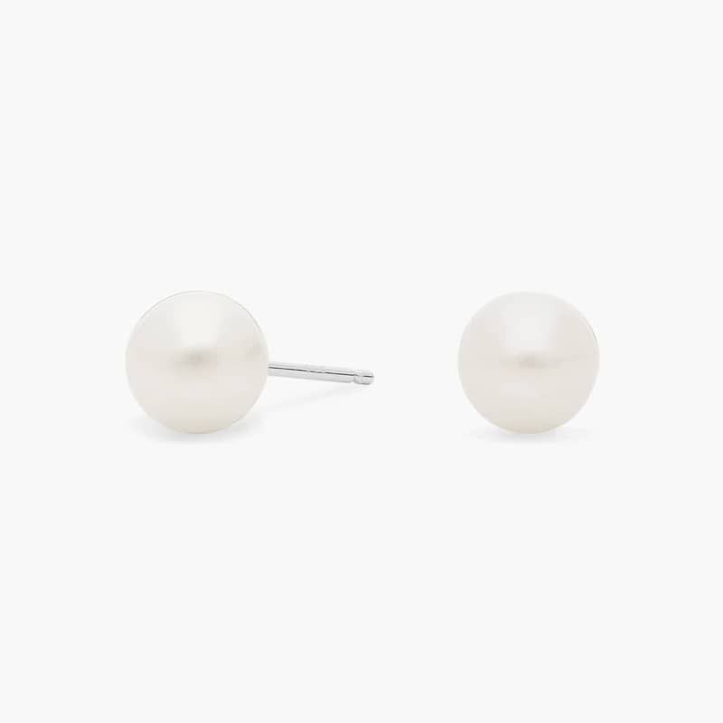 Fresh Water Cultured Pearl Stud Earrings in 14k White Gold (6mm)