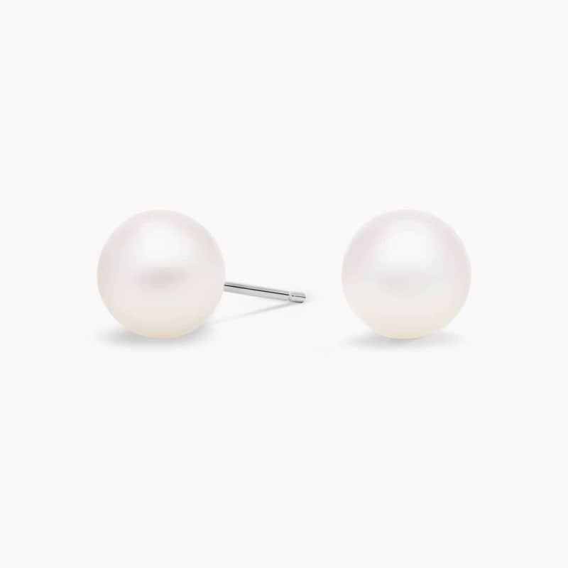 Freshwater Cultured Pearl Stud Earrings in 14k White Gold (7mm)