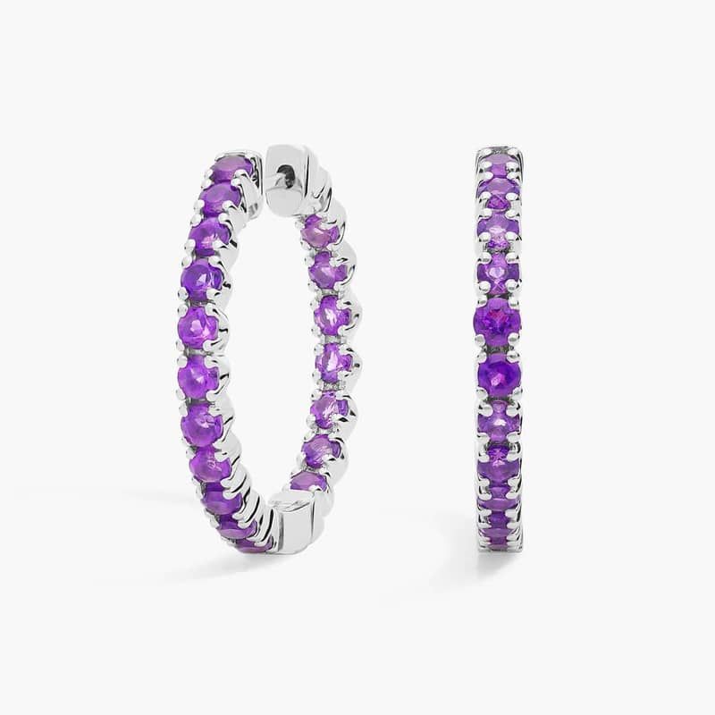 Amethyst Hoop Earrings in Sterling Silver (2.5mm)