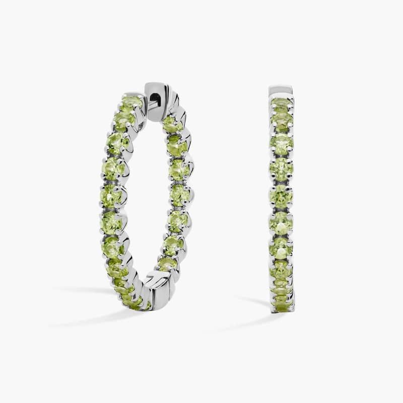 Peridot Hoop Earrings in Sterling Silver (2.5mm)