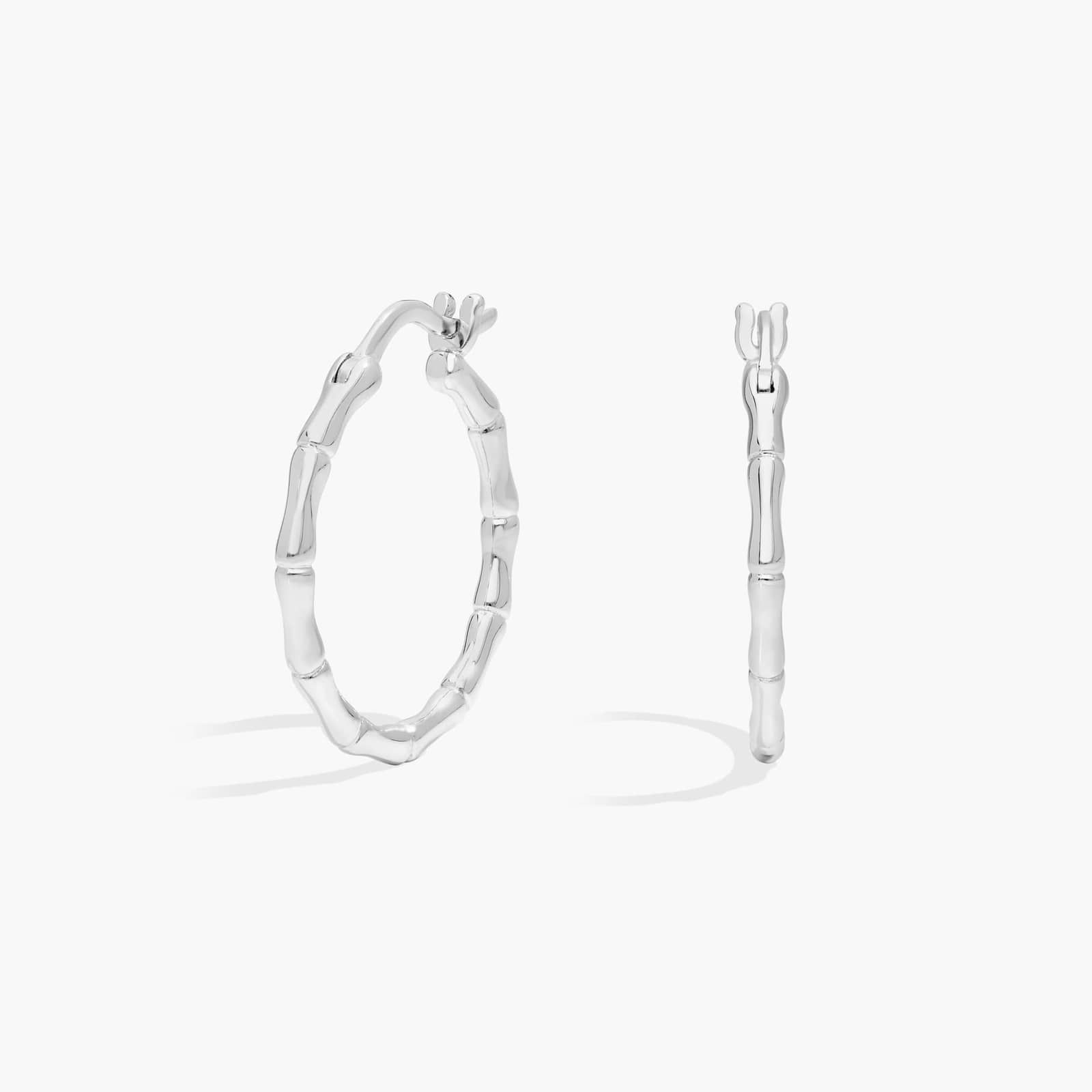 Bamboo Hoop Earrings in Sterling Silver