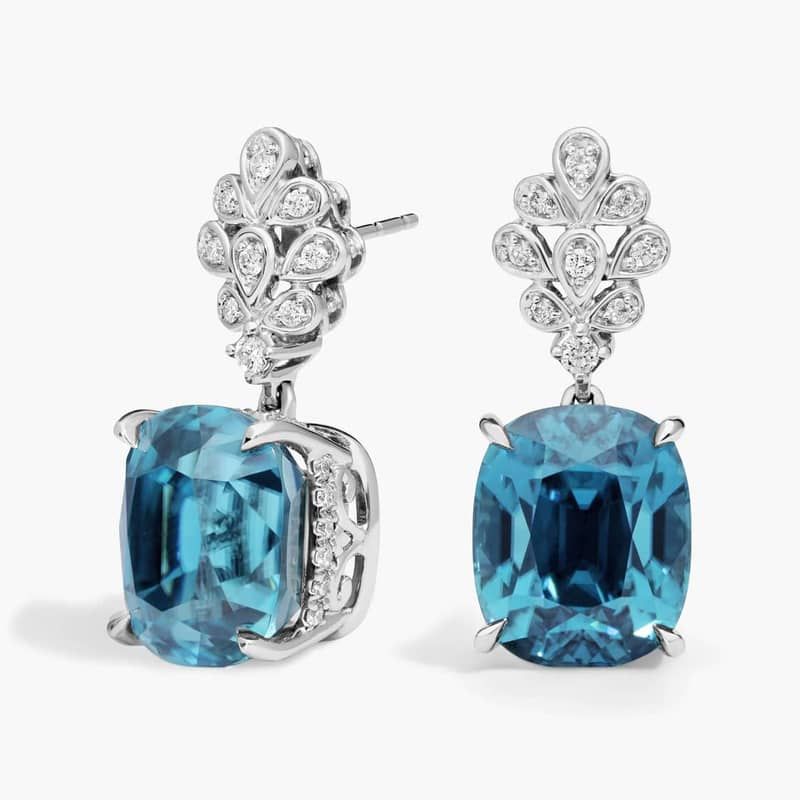 Extraordinary Collection: Blue Zircon and Diamond Drop Earrings in 18k White Gold