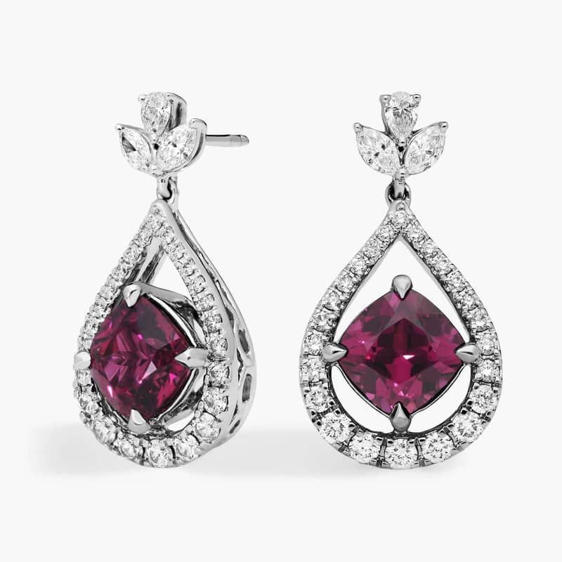 Extraordinary Collection: Cushion Cut Garnet and Diamond Earring in 18k White Gold