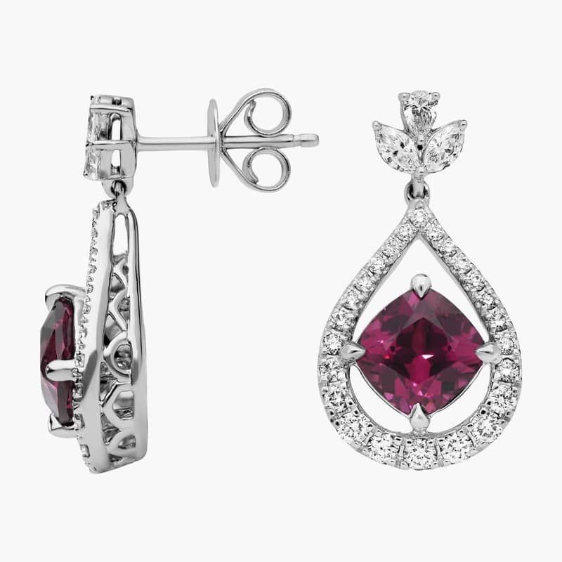 Extraordinary Collection: Cushion Cut Garnet and Diamond Earring in 18k White Gold