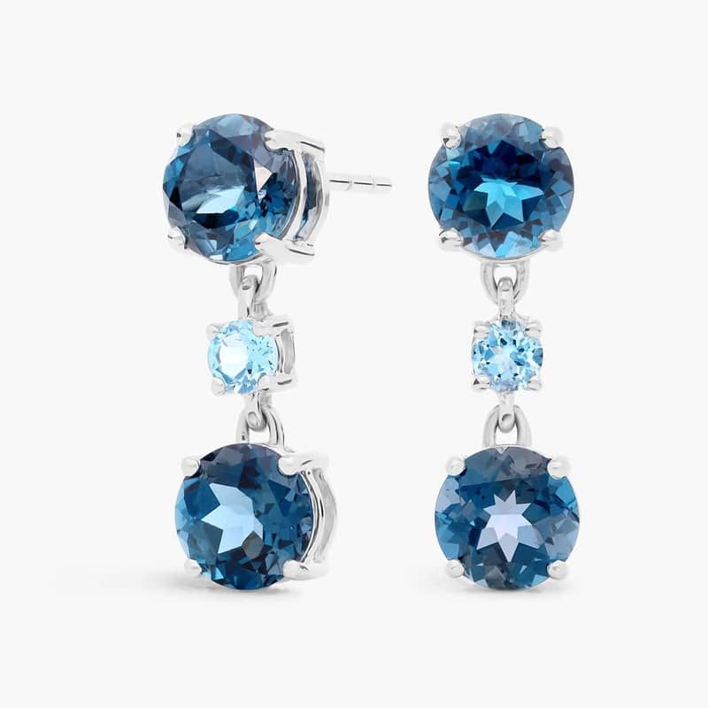 Swiss Blue Topaz and London Blue Topaz Drop Earrings in 14K White Gold