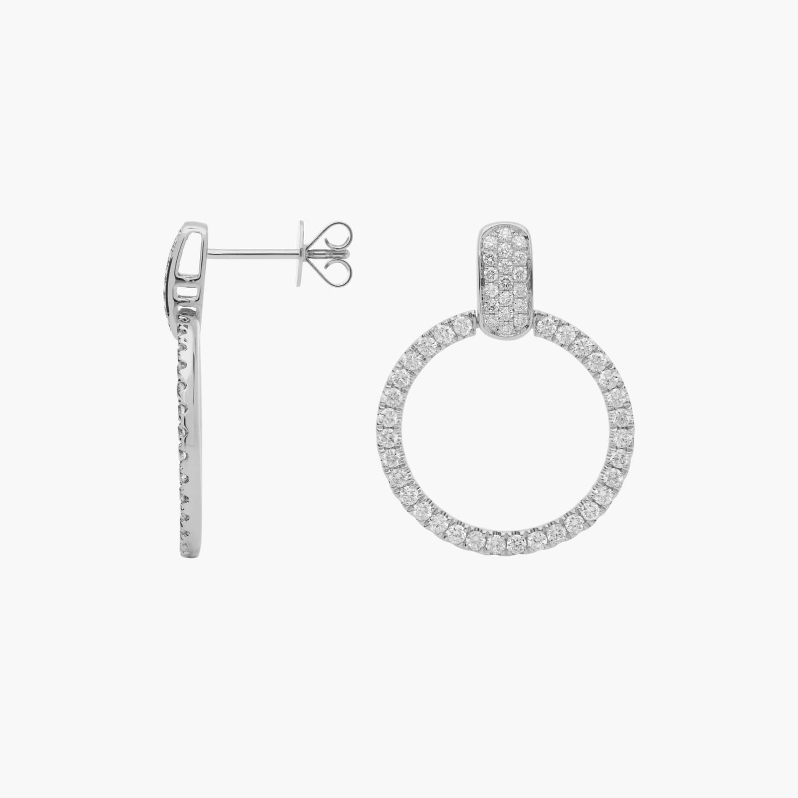 Diamond Circle Drop Earrings in 14k White Gold (7/8 ct. Tw.)