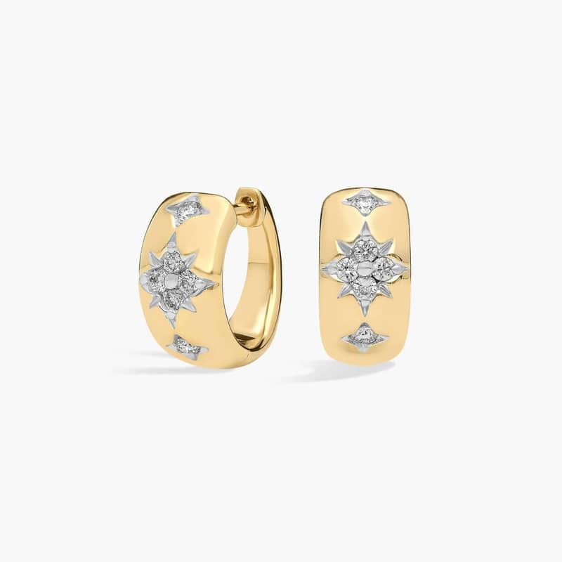 Wide Diamond Glimmer Huggie Earrings in 14K Yellow Gold (1/4 Ct. Tw.)