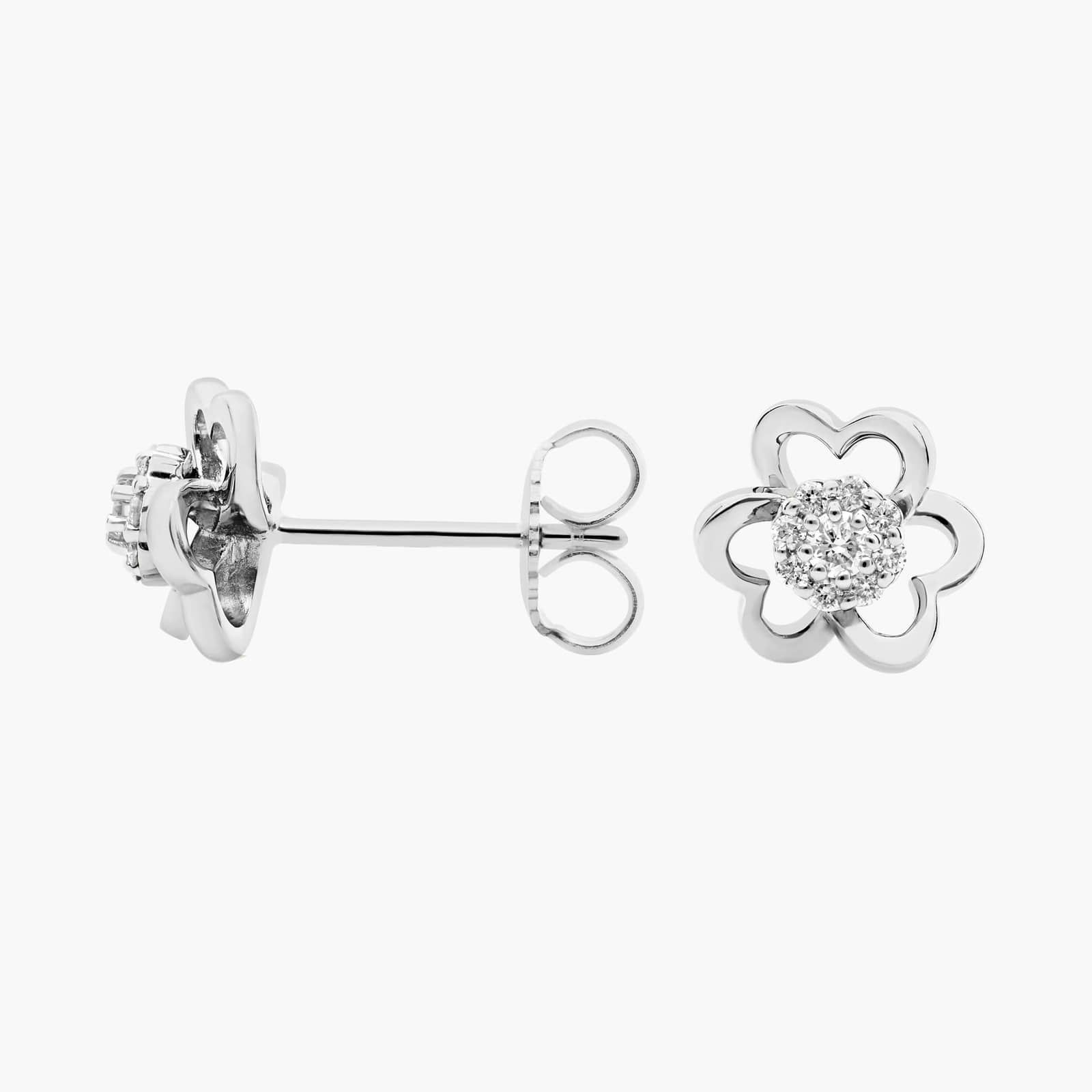 Heart Petal Diamond Flower Stud Earrings in 14K White Gold (1/7 Ct. Tw.)