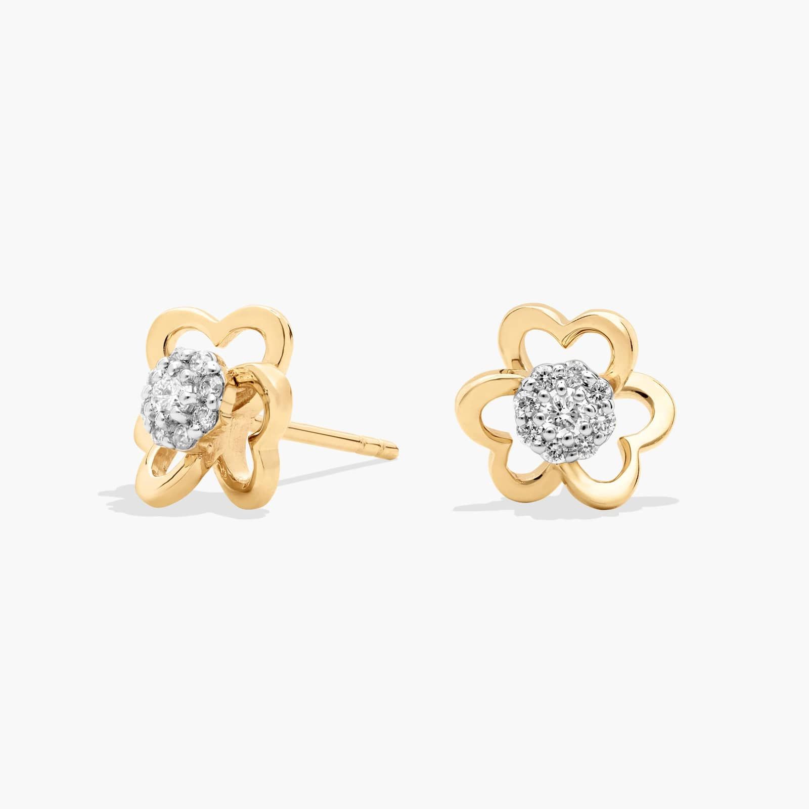 Heart Petal Diamond Flower Stud Earrings in 14K Yellow Gold (1/7 Ct. Tw.)