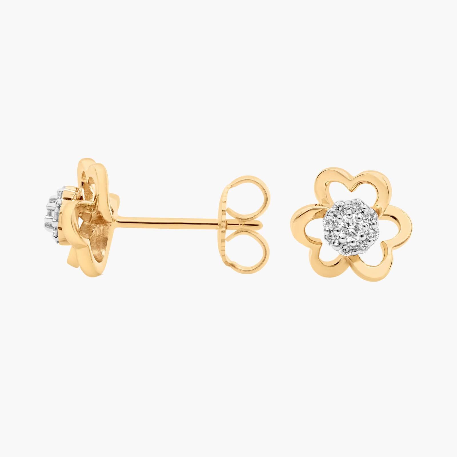 Heart Petal Diamond Flower Stud Earrings in 14K Yellow Gold (1/7 Ct. Tw.)