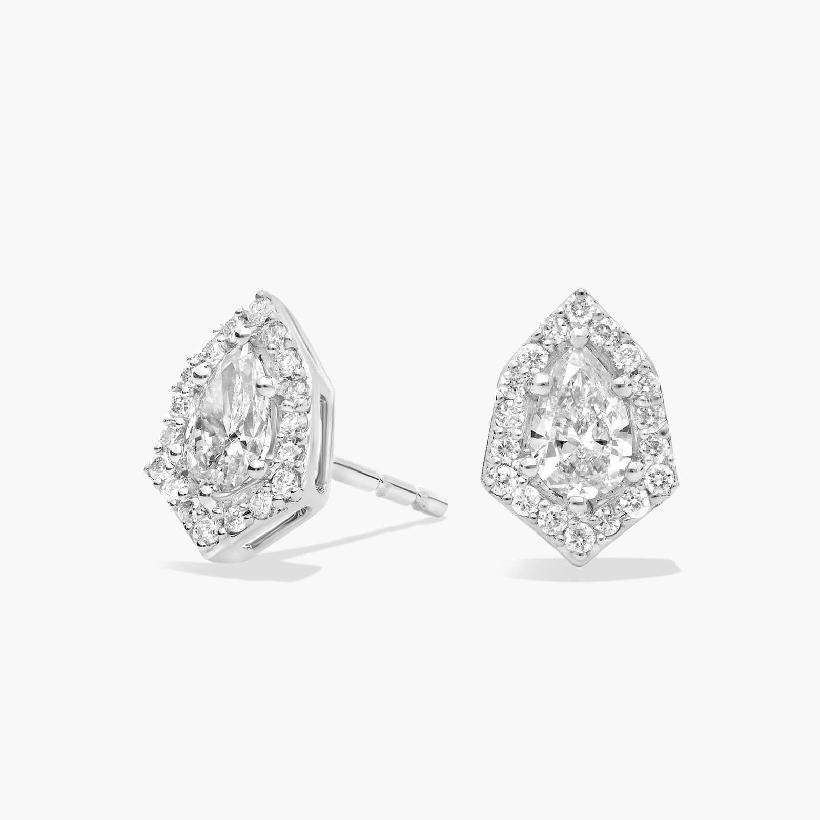 Diamond Pear Six Edge Halo Stud Earrings in 14K White Gold (1/2 Ct. Tw.)