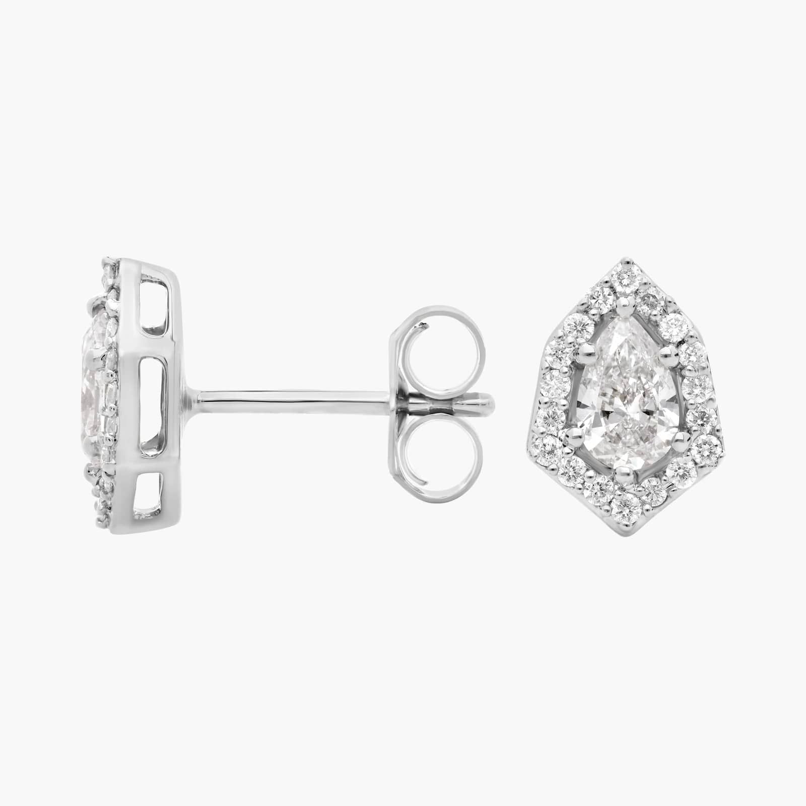 Diamond Pear Six Edge Halo Stud Earrings in 14K White Gold (1/2 Ct. Tw.)