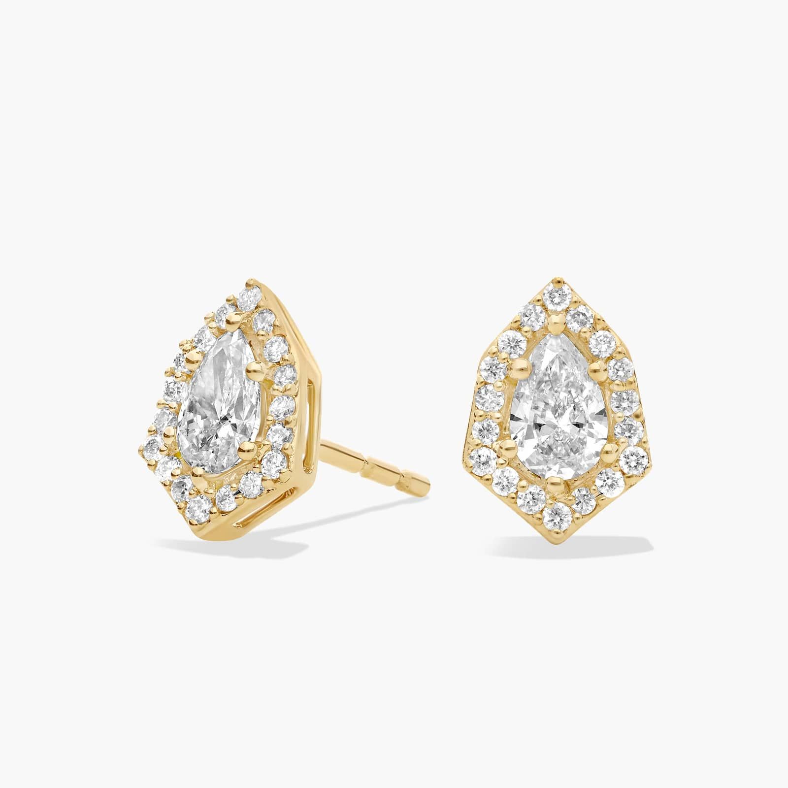 Diamond Pear Six Edge Halo Stud Earrings in 14K Yellow Gold (1/2 Ct. Tw.)