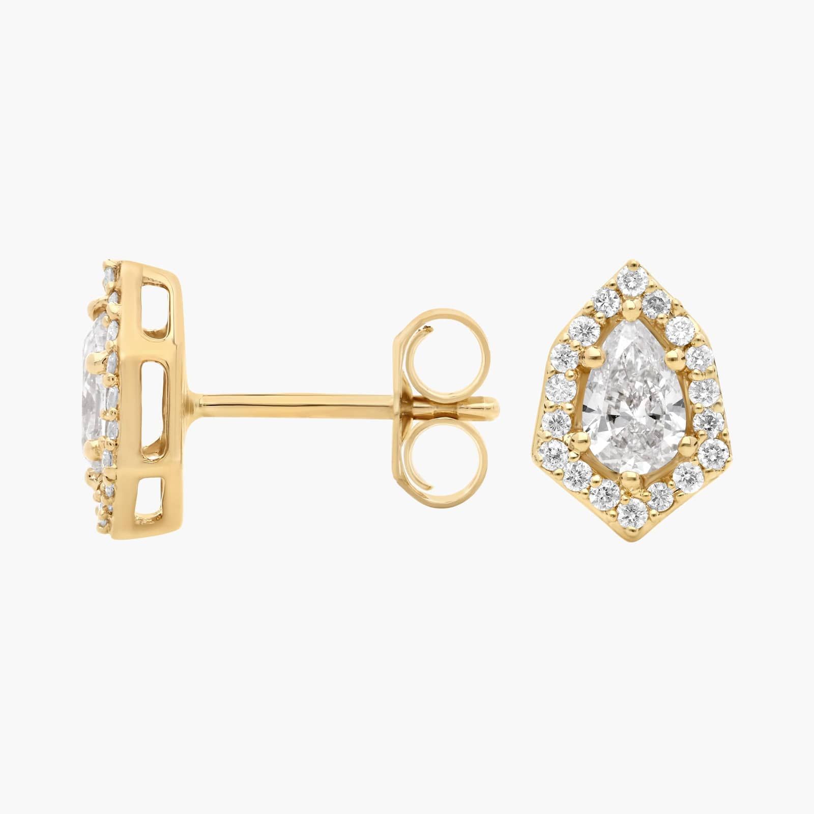 Diamond Pear Six Edge Halo Stud Earrings in 14K Yellow Gold (1/2 Ct. Tw.)