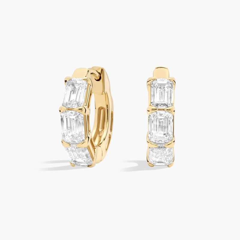 Emerald Cut Diamond Huggie Earrings in 14K Yellow Gold (3 Ct. Tw.)