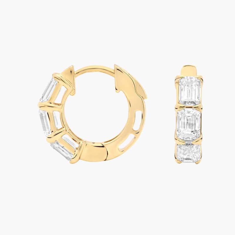 Emerald Cut Diamond Huggie Earrings in 14K Yellow Gold (3 Ct. Tw.)