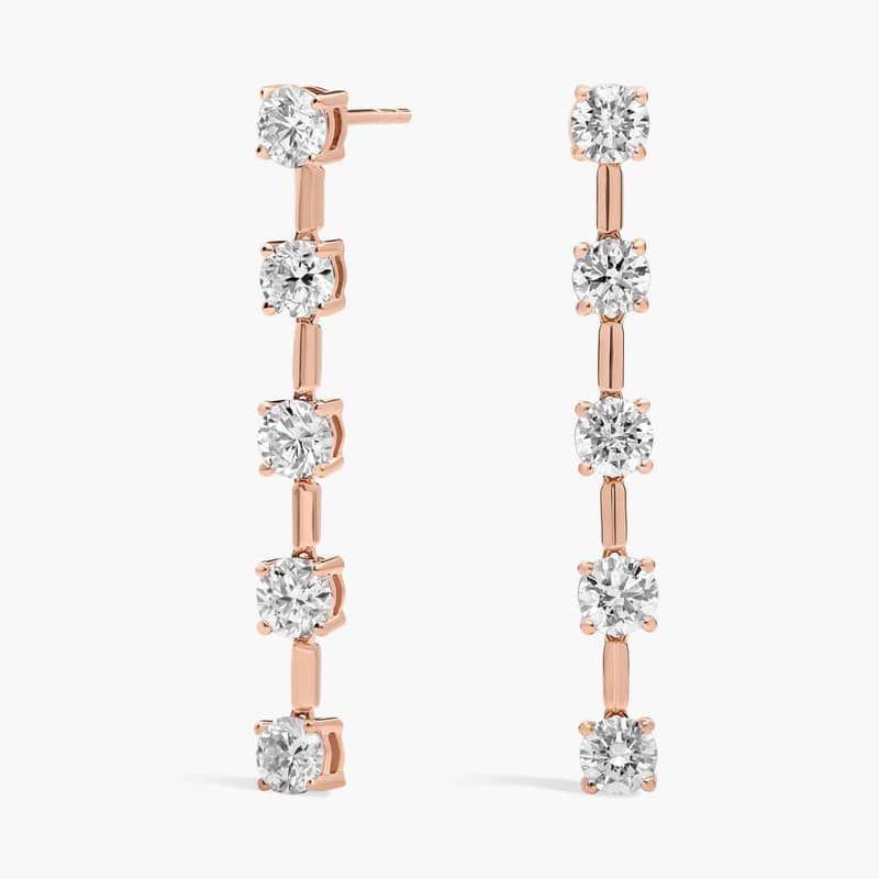 Lab Grown Round Diamond Line Drop Earrings in 14K Rose Gold (2 Ct. Tw.)