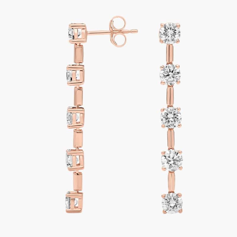 Lab Grown Round Diamond Line Drop Earrings in 14K Rose Gold (2 Ct. Tw.)