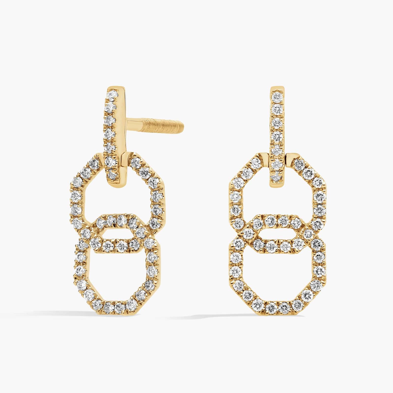 Pavé Diamond Octagon Link Drop Earrings in 14K Yellow Gold (1/3 Ct. Tw.)
