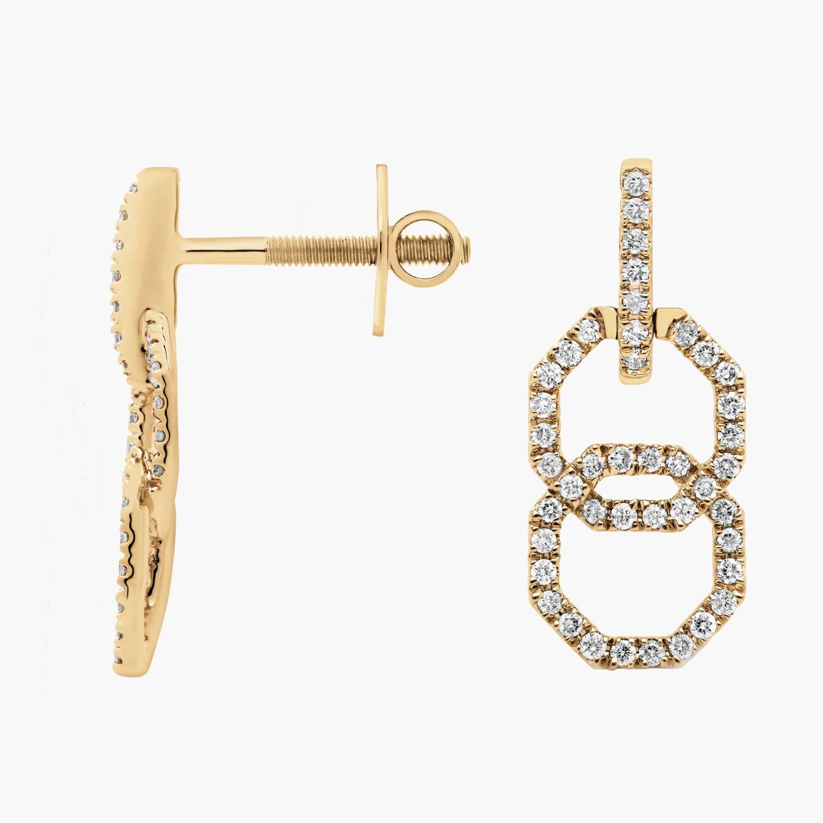 Pavé Diamond Octagon Link Drop Earrings in 14K Yellow Gold (1/3 Ct. Tw.)