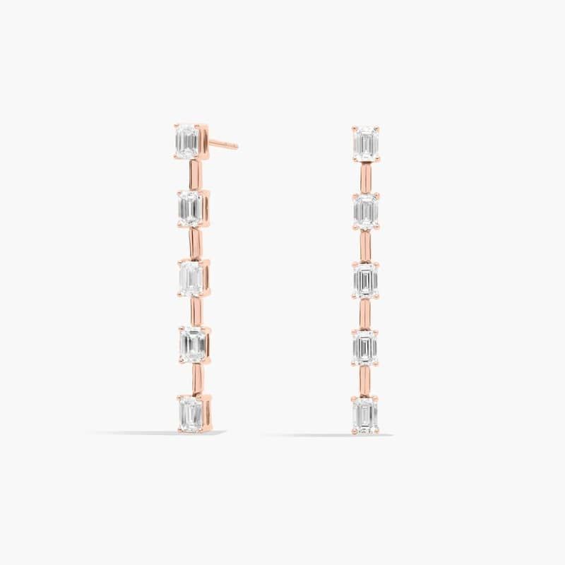 Lab Grown Emerald Cut Diamond Line Drop Earrings in 14K Rose Gold (2 Ct. Tw.)