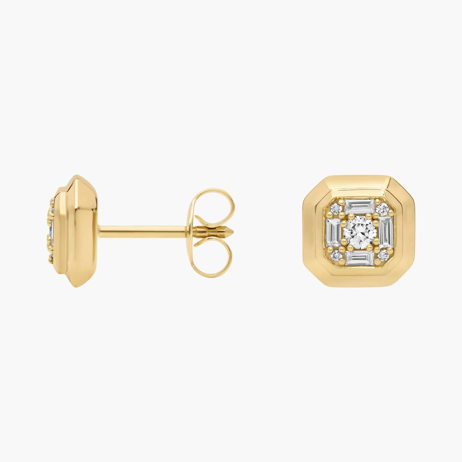 Diamond Octagon Tiered Bezel Stud Earrings in 14K Yellow Gold (1/5 Ct. Tw.)