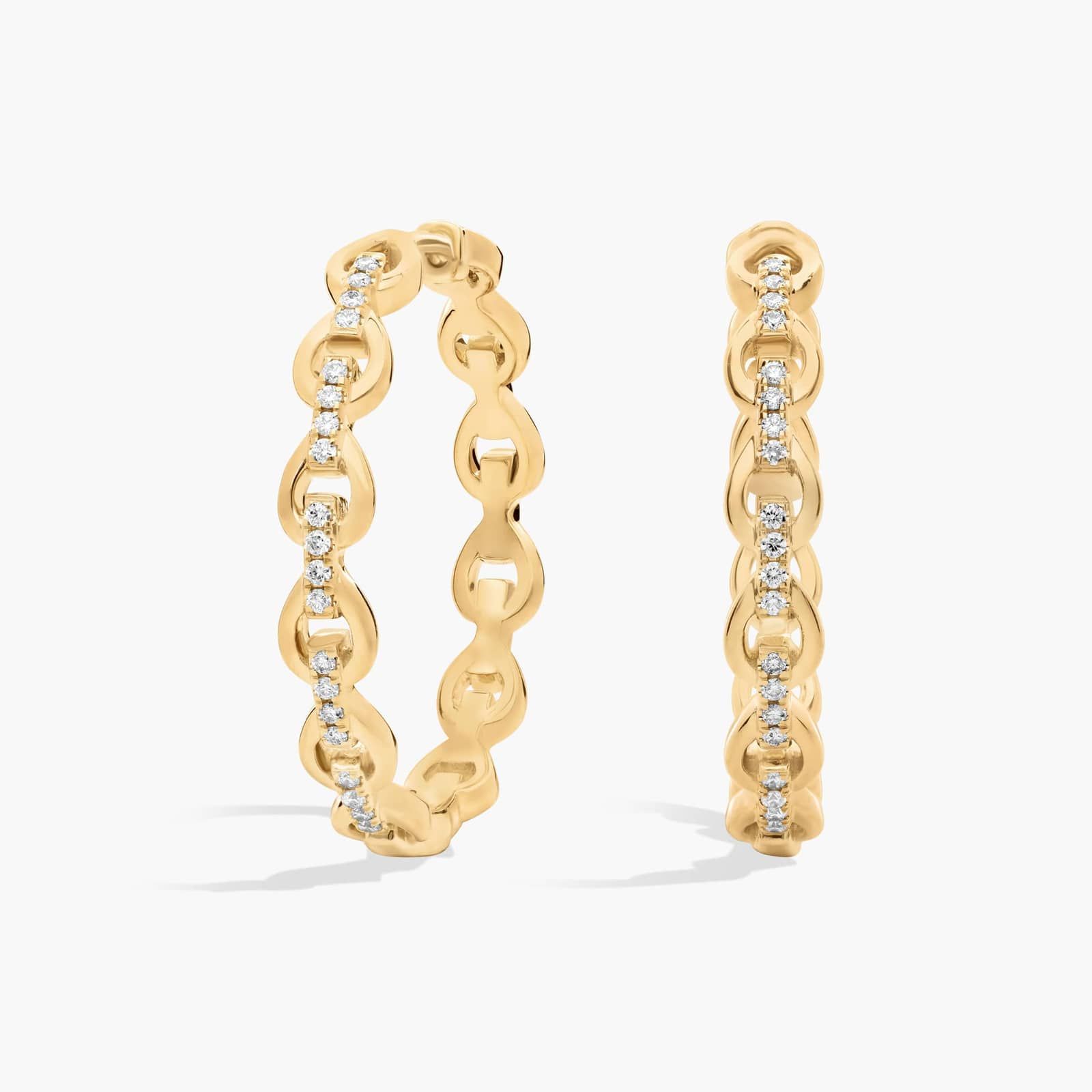 Geometric Drop Link Diamond Hoop Earrings in 14K Yellow Gold