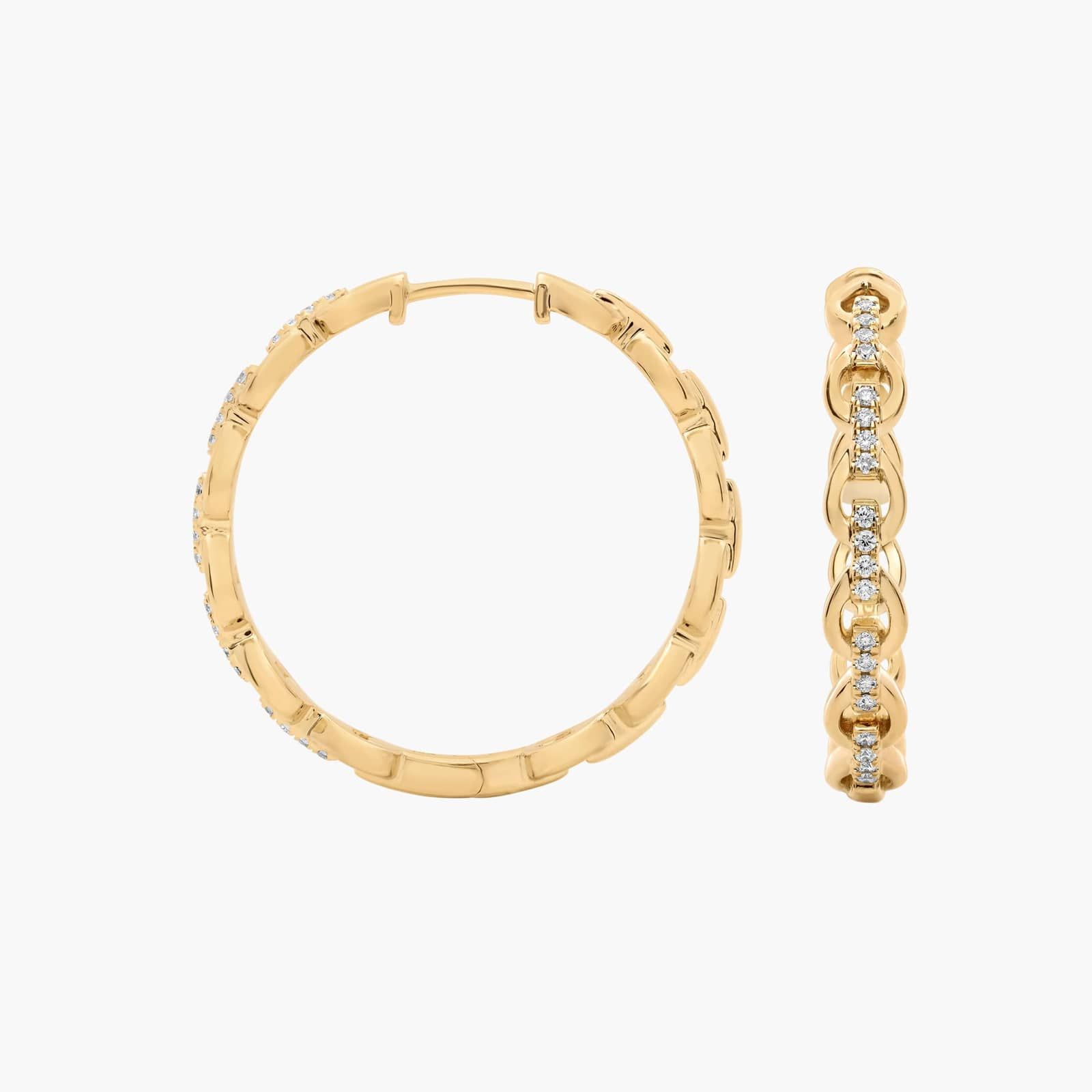 Geometric Drop Link Diamond Hoop Earrings in 14K Yellow Gold