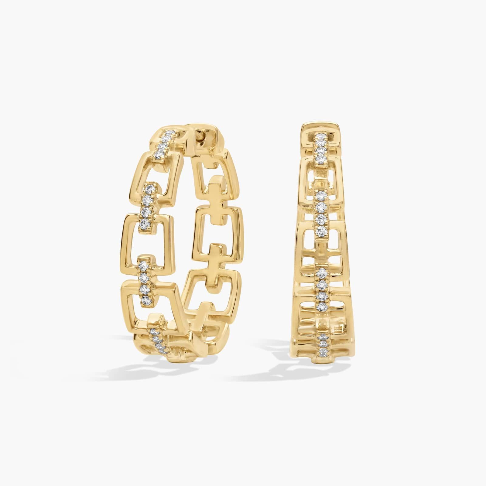 Rectangular Geometric Link Hoop Earrings in 14K Yellow Gold