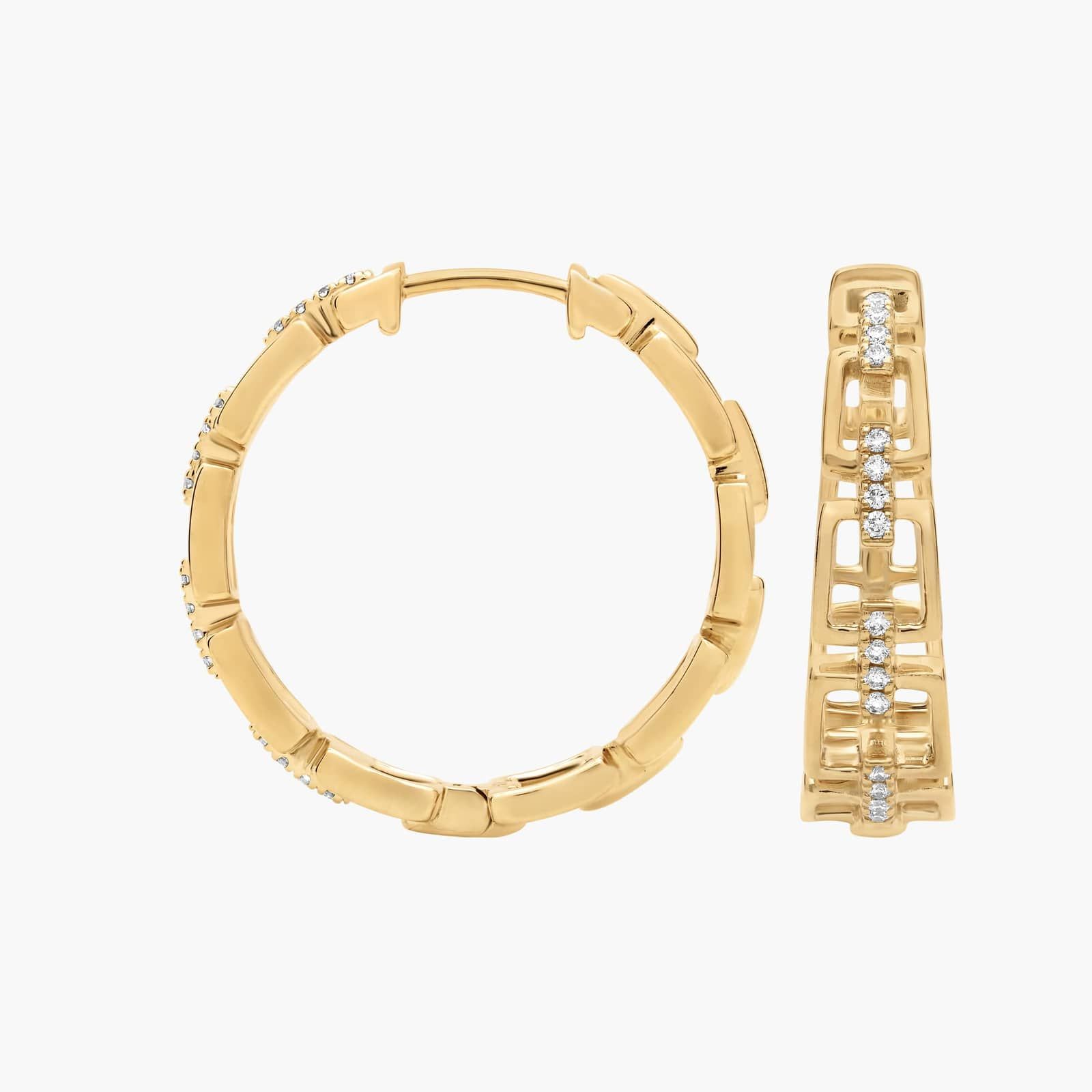 Rectangular Geometric Link Hoop Earrings in 14K Yellow Gold