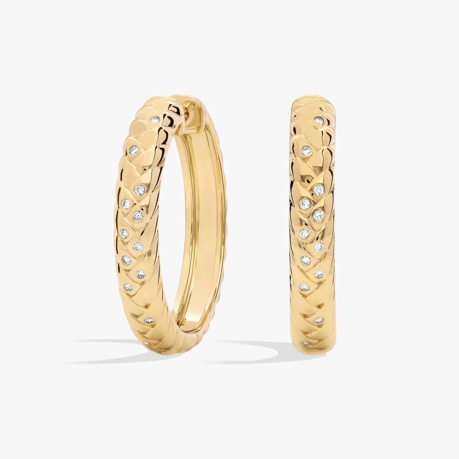 Scattered Diamond Braided Hoop Earrings in 14K Yellow Gold
