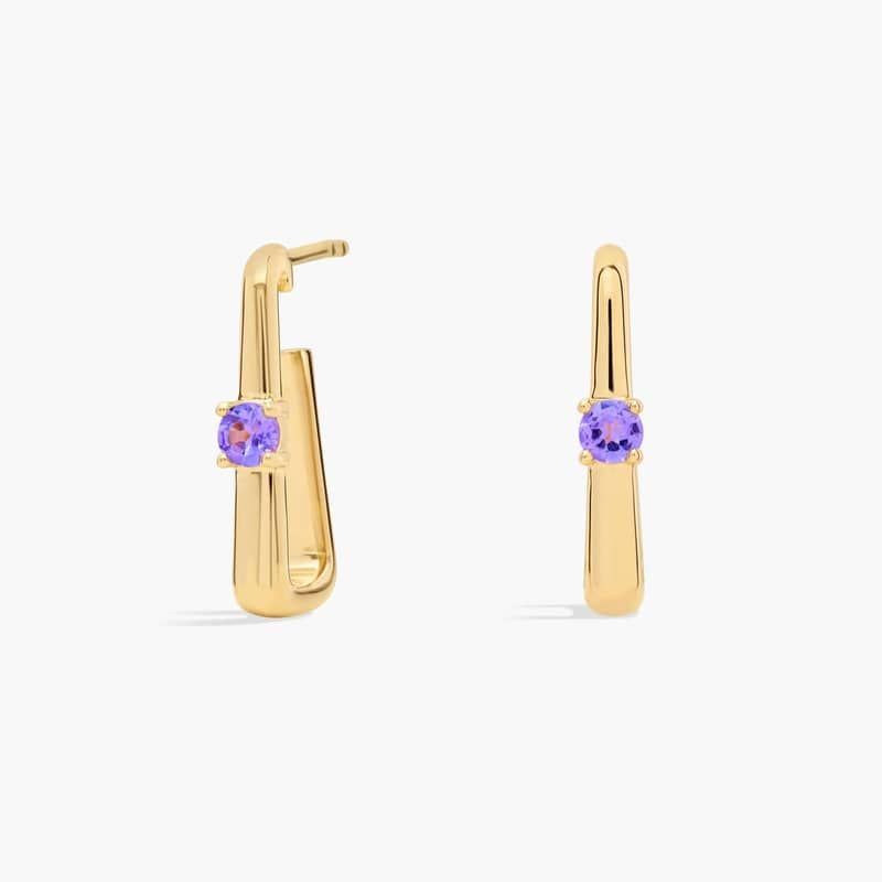 Tanzanite J-Hoop Earrings in 14K Yellow Gold