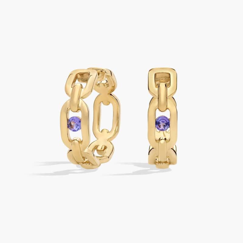 Floating Tanzanite Chain Huggie Earrings in 14K Yellow Gold