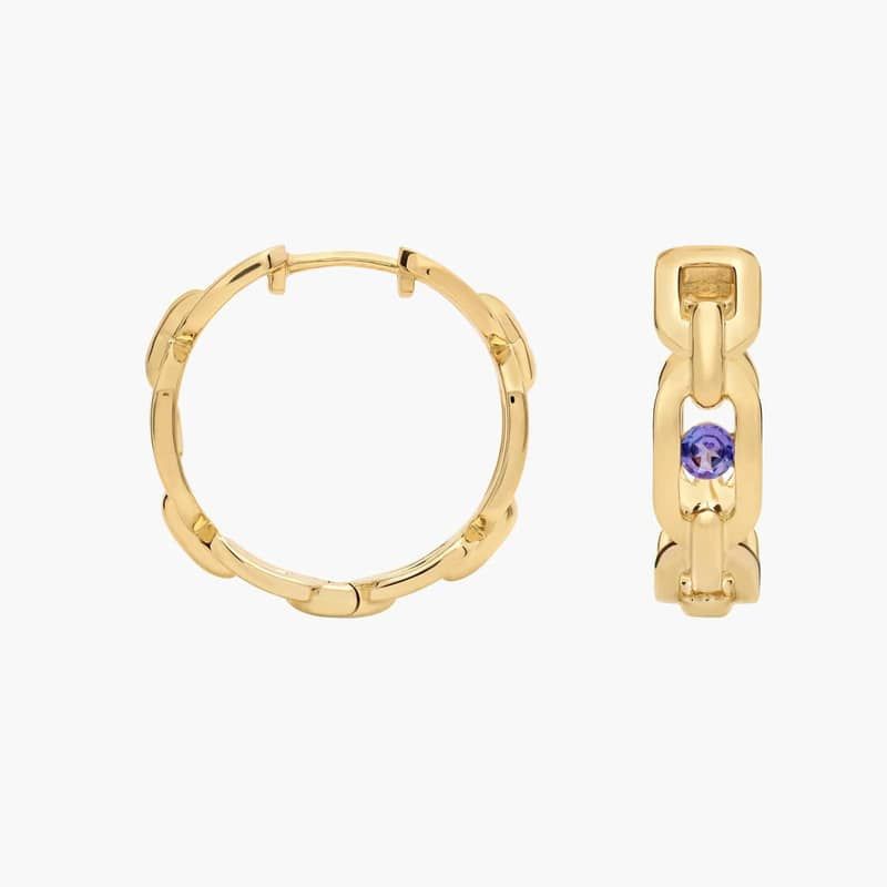 Floating Tanzanite Chain Huggie Earrings in 14K Yellow Gold