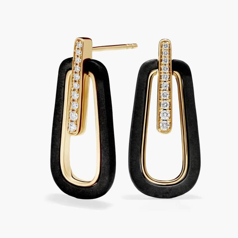 Lab Grown Diamond Drop Fashion Earrings in 14K Yellow and Black Gold