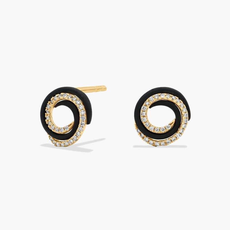Lab Grown Diamond Swirl Fashion Stud Earrings in 18K Yellow and Black Gold