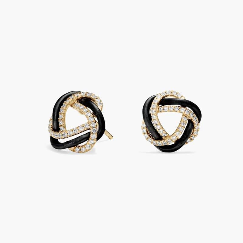 Lab Grown Diamond Pretzel Knot Fashion Stud Earrings in 18K Yellow and Black Gold