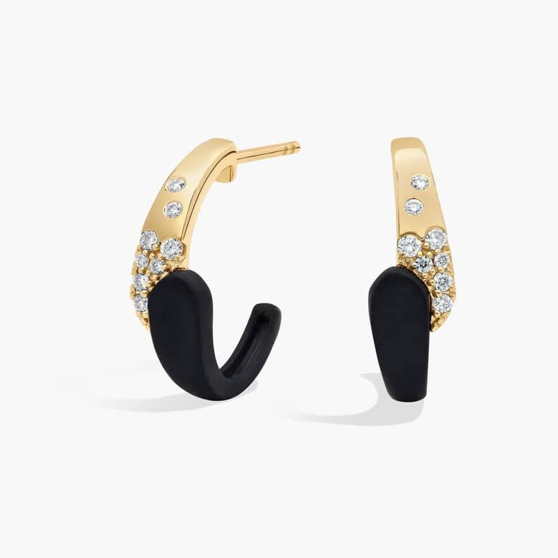 Scattered Lab Grown Diamond Split Hoops in 14K Yellow and Black Gold