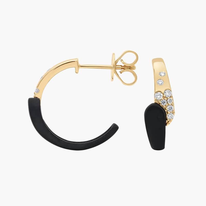 Scattered Lab Grown Diamond Split Hoops in 14K Yellow and Black Gold