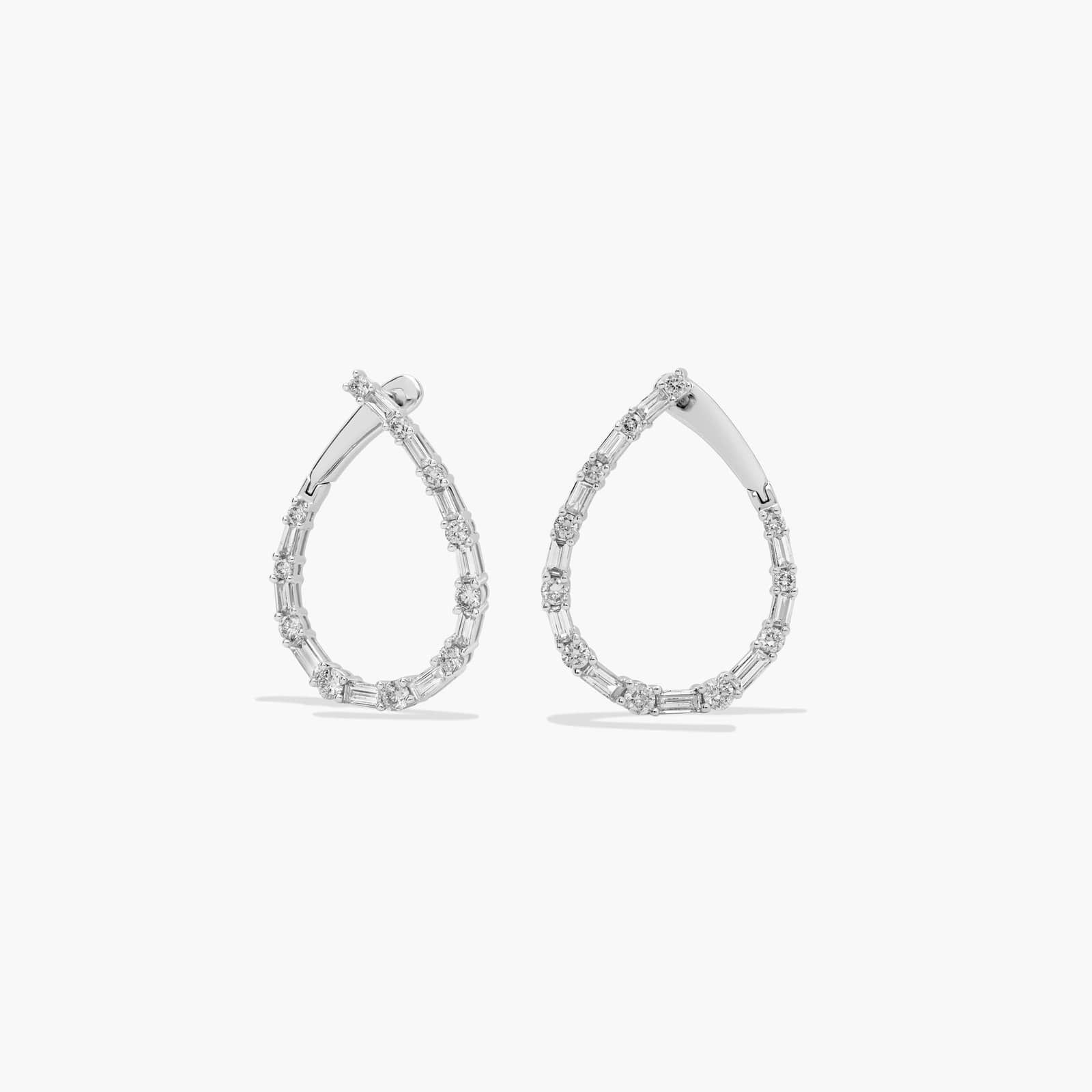 Baguette and Round Alternating Diamond Front-Back Earrings In 14K White Gold (1 Ct. Tw.)