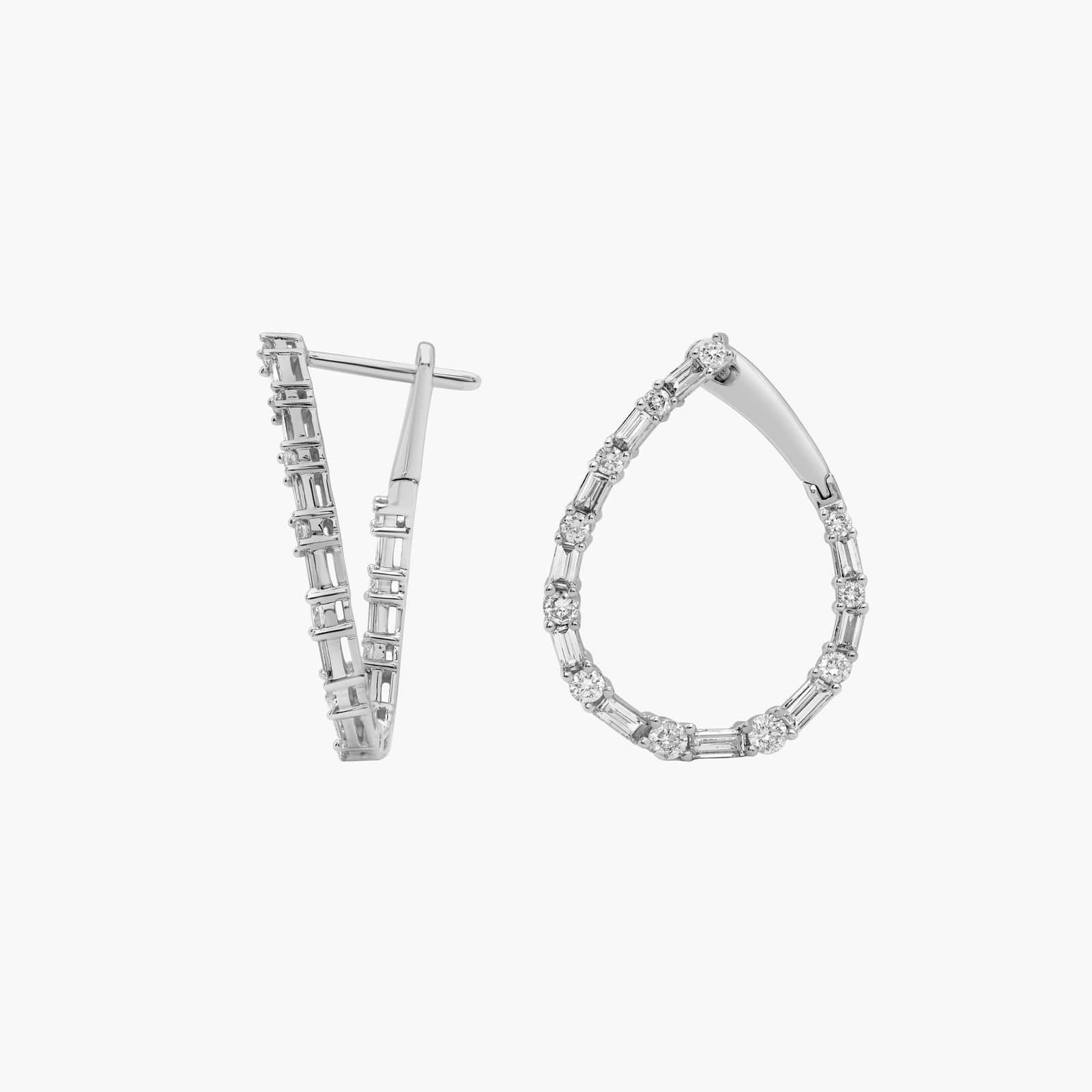 Baguette and Round Alternating Diamond Front-Back Earrings In 14K White Gold (1 Ct. Tw.)
