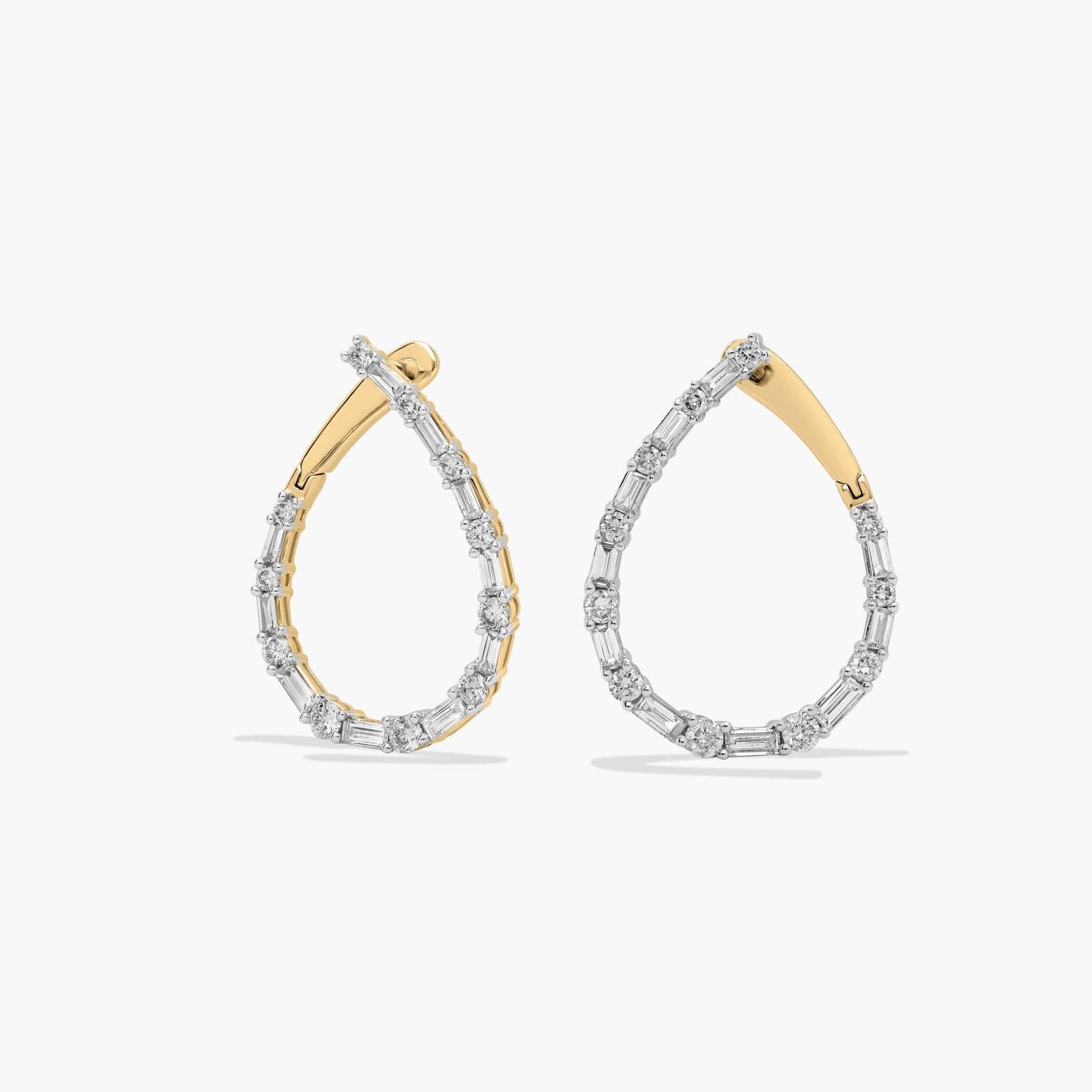 Baguette and Round Alternating Diamond Front-Back Earrings In 14K Yellow Gold (1 Ct. Tw.)