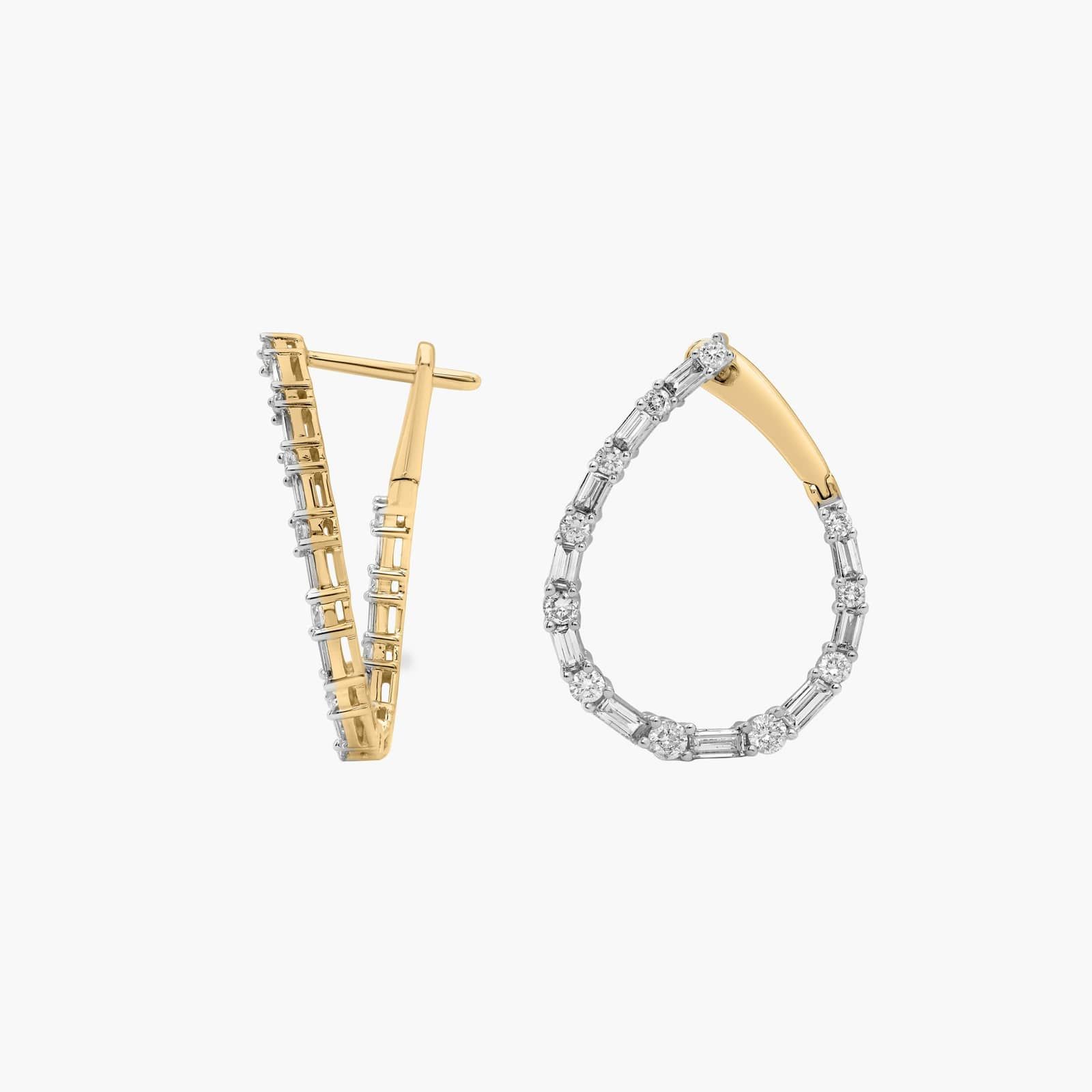 Baguette and Round Alternating Diamond Front-Back Earrings In 14K Yellow Gold (1 Ct. Tw.)