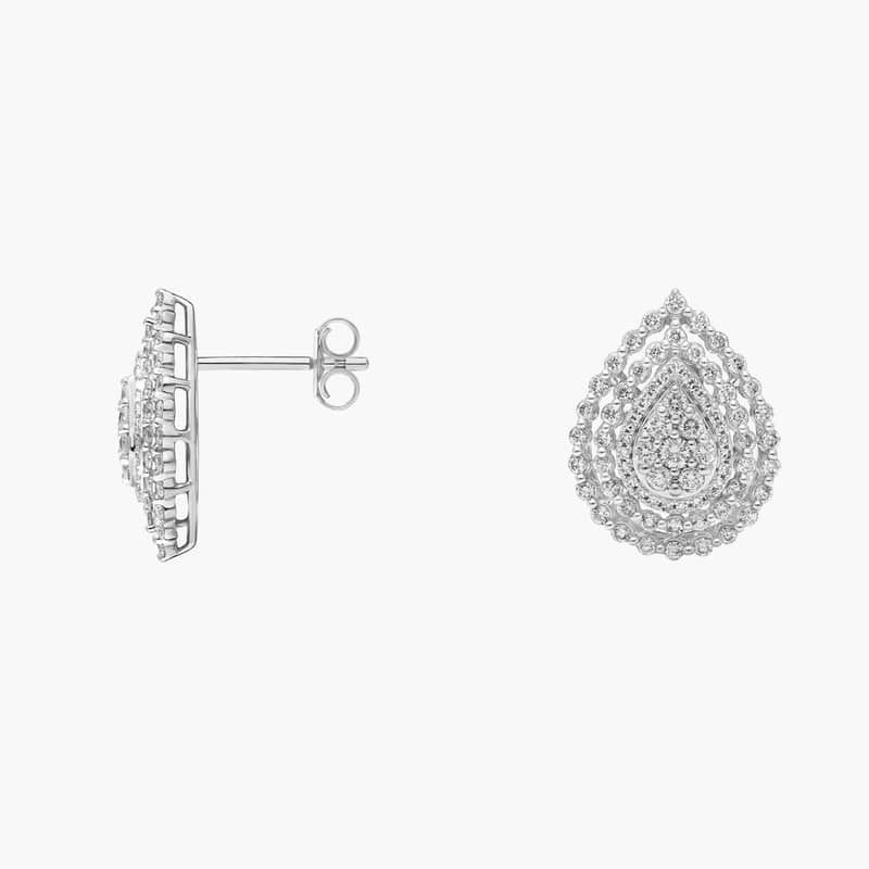 Pear Shaped Diamond Cluster Stud Earrings in 14k White Gold (1 Ct. Tw.)