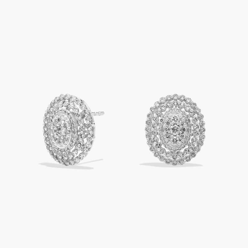 Oval Diamond Cluster Stud Earrings in 14k White Gold (1/2 Ct. Tw.)