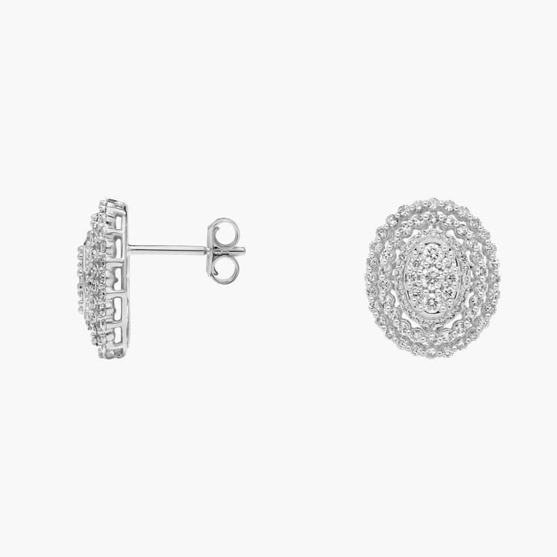 Oval Diamond Cluster Stud Earrings in 14k White Gold (1/2 Ct. Tw.)