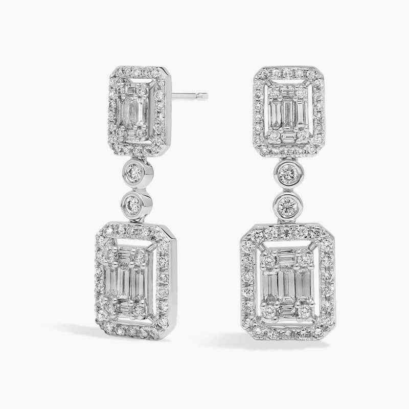 Diamond Composite Statement Drop Earrings In 14K White Gold (2 Ct. Tw.)