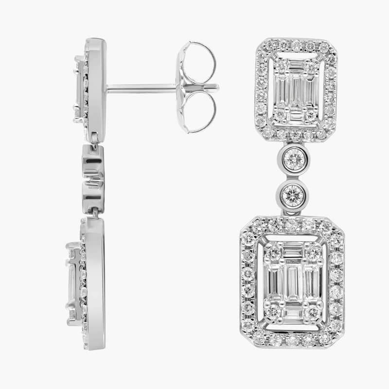 Diamond Composite Statement Drop Earrings In 14K White Gold (2 Ct. Tw.)