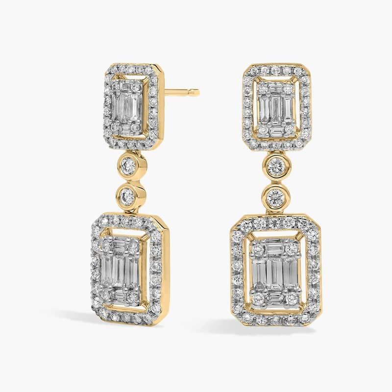 Diamond Cluster Statement Drop Earrings In 14K Yellow Gold (2 Ct. Tw.)